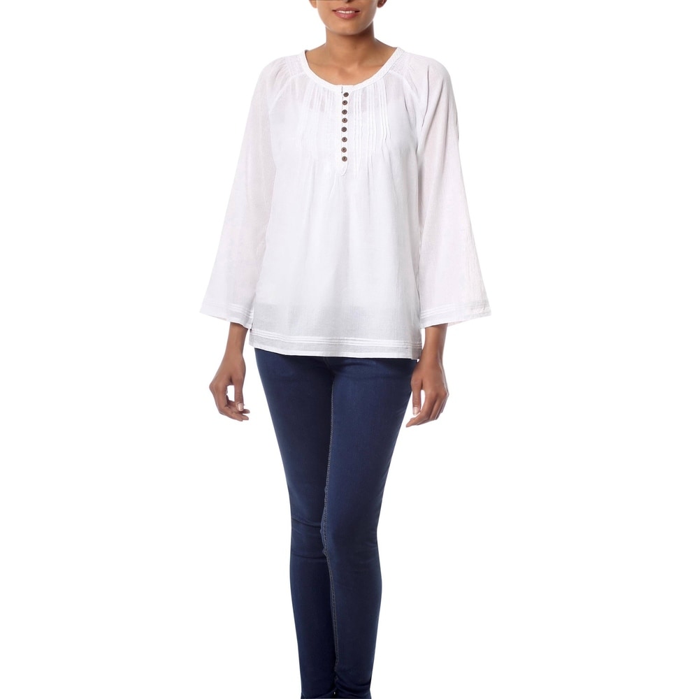 Hypnotic Geometry NOVICA Beige Cotton Blouse Hypnotic Geometry NOVICA Beige Cotton Blouse